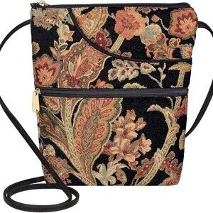 Women's Tapestry Bella Purse Crossbody Handbag, Adjustable Cord, Hand
